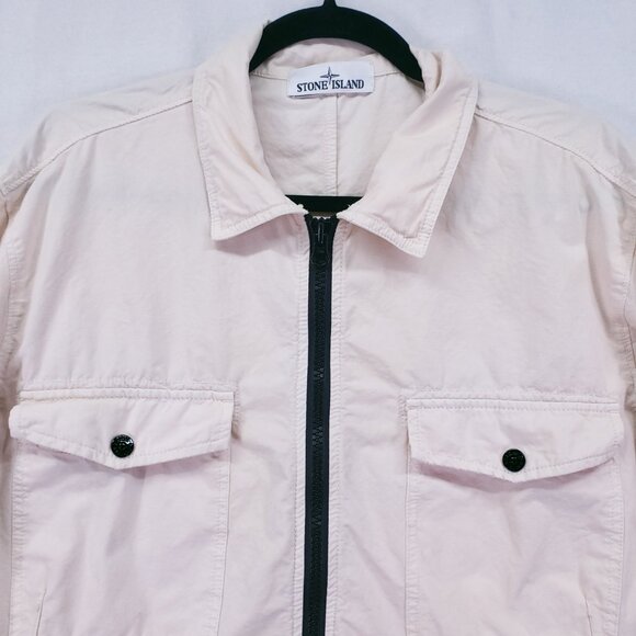 Stone Island Cream Dyed Zip Up Collar Shirt Jacket With Chest Pockets Size XL - Picture 9 of 16